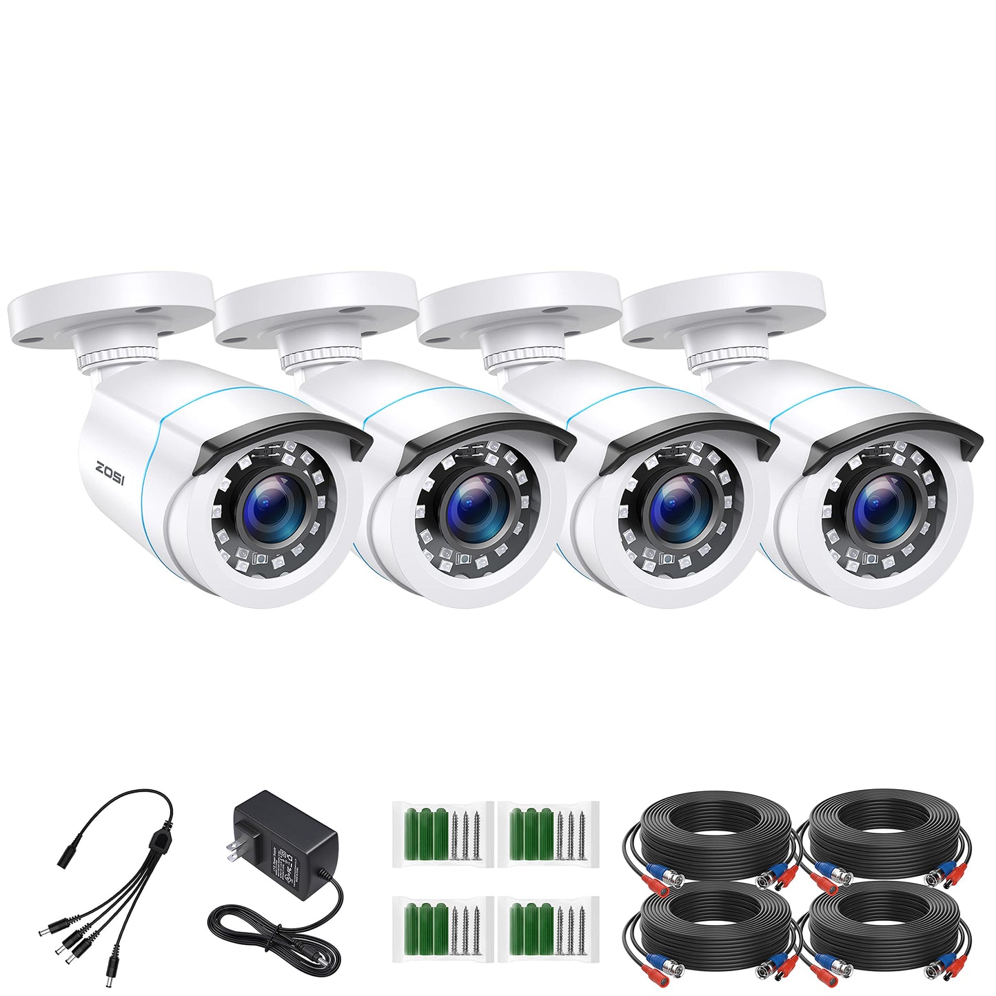 ZOSI 4 Pack 2MP 1080p HD-TVI Home Security Camera Outdoor Indoor 1920TVL,24PCS LEDs,80ft Night Vision, 90°View Angle, Weatherproof Outside
