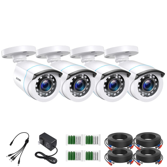ZOSI 4 Pack 2MP 1080p HD-TVI Home Security Camera Outdoor Indoor 1920TVL,24PCS LEDs,80ft Night Vision, 90°View Angle, Weatherproof Outside