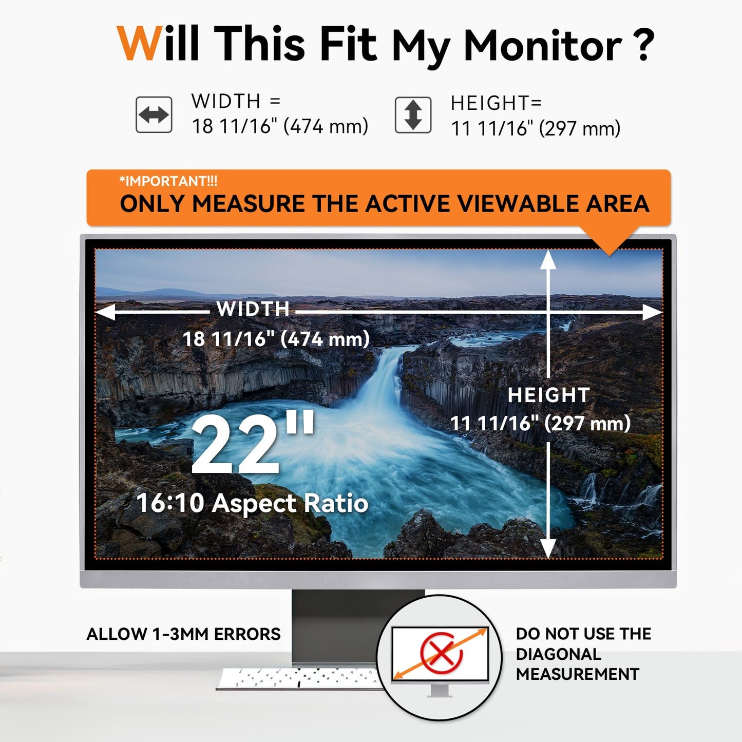 Mamol 22 Inch Computer Privacy Screen Filter for 16:10 Aspect Ratio Widescreen Monitor - Removable Anti Glare Blue Light Filter, Anti-Scratch Privacy