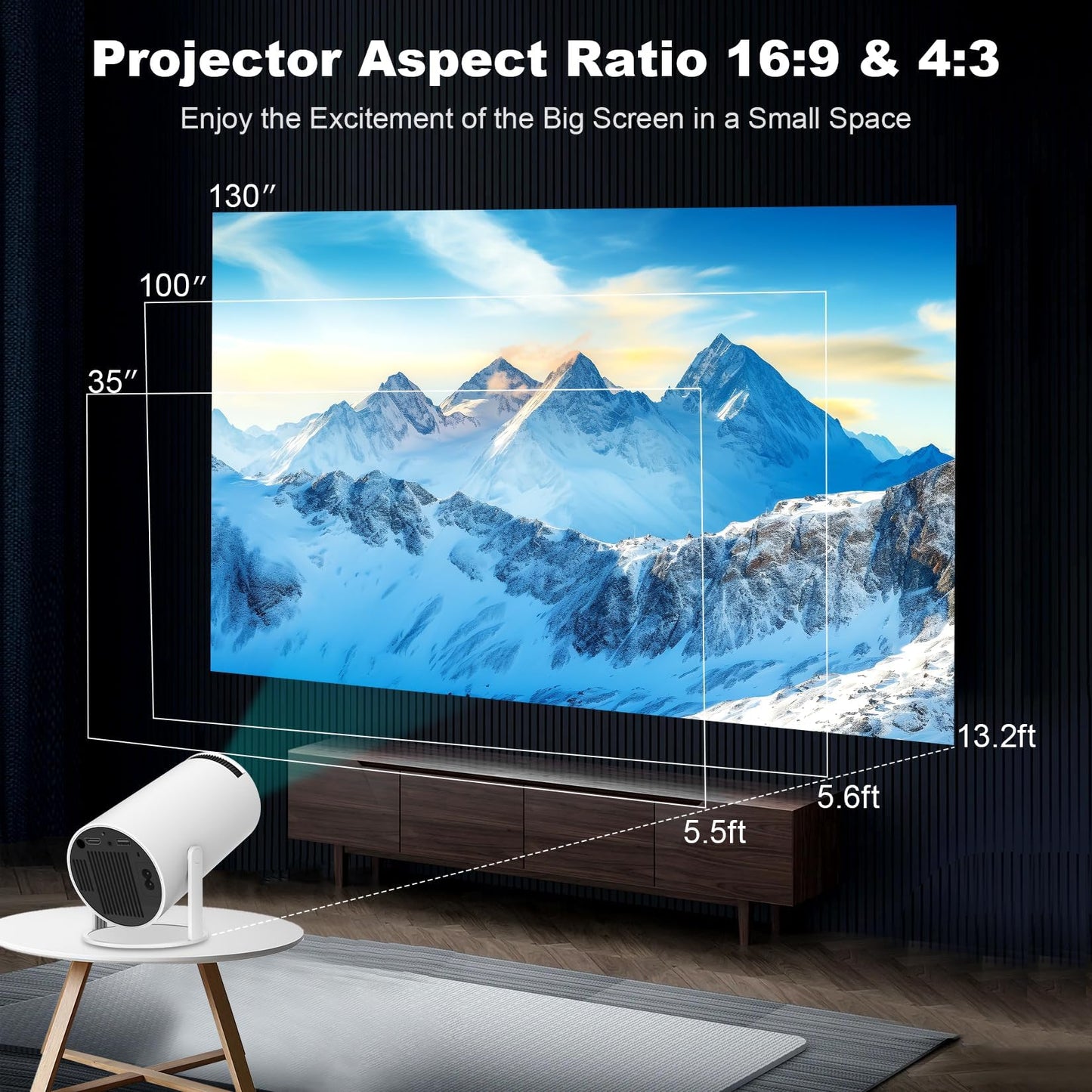 Mini Projector, Support 4K 1080P Portable Projector with Dual Band WIFI6 5G Wireless 5.2 Bluetooth Android 11, 160 ANSI Lumens, 180° Rotatable, Auto