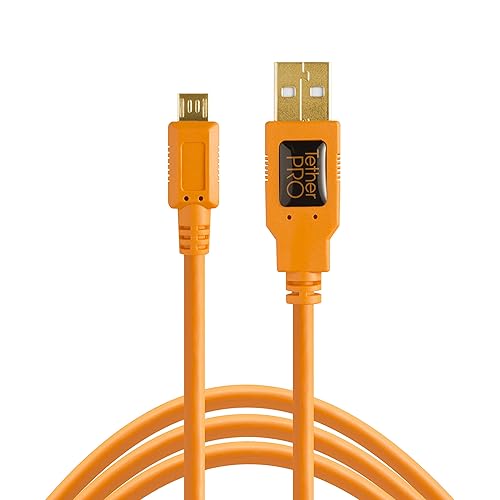 Tether Tools TetherPro USB 2.0 to USB Micro-B 5-Pin Cable | for Fast Transfer Between Camera and Computer | High Visibility Orange | 15 Feet (4.6 m)