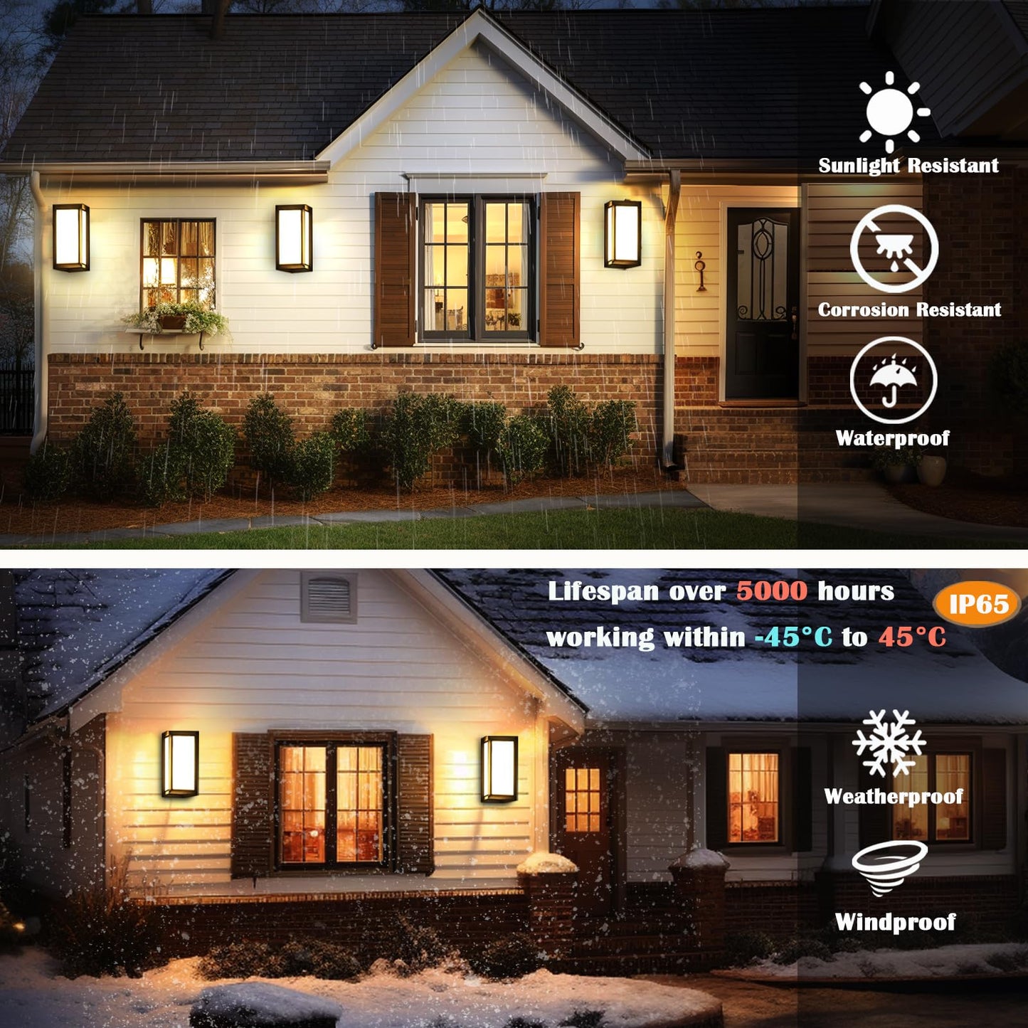 iYogaled Porch Lights Outdoor Light Fixture, 12W Black Exterior Light Fixtures Wall Mount, 3-Color-Temp Adjustable Wall Sconce, IP65 Waterproof