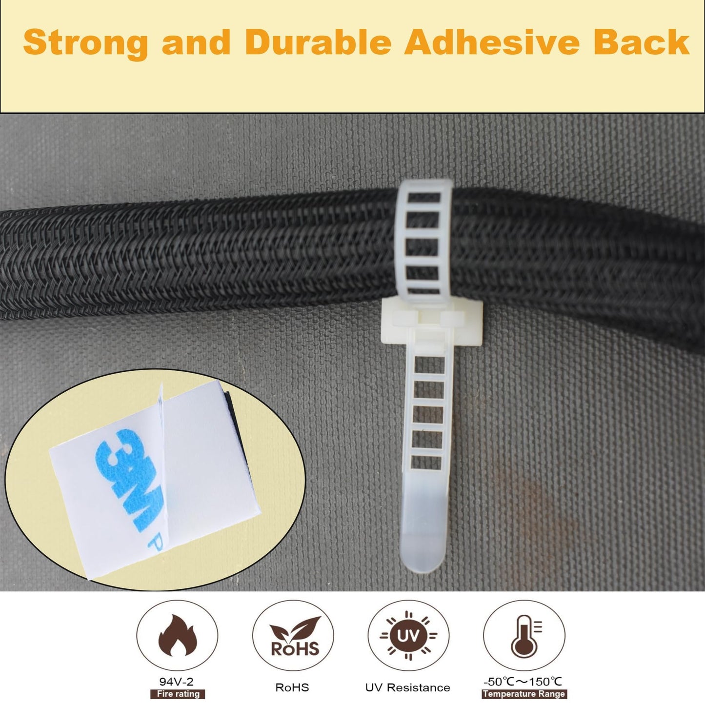 MyyYiTar 30 pcs Adhesive Cable Ties Adjustable Cable Mount. Self-adhesive Nylon Cord Clip Fastener, Cable Management Wire Organizer Fixture (White)