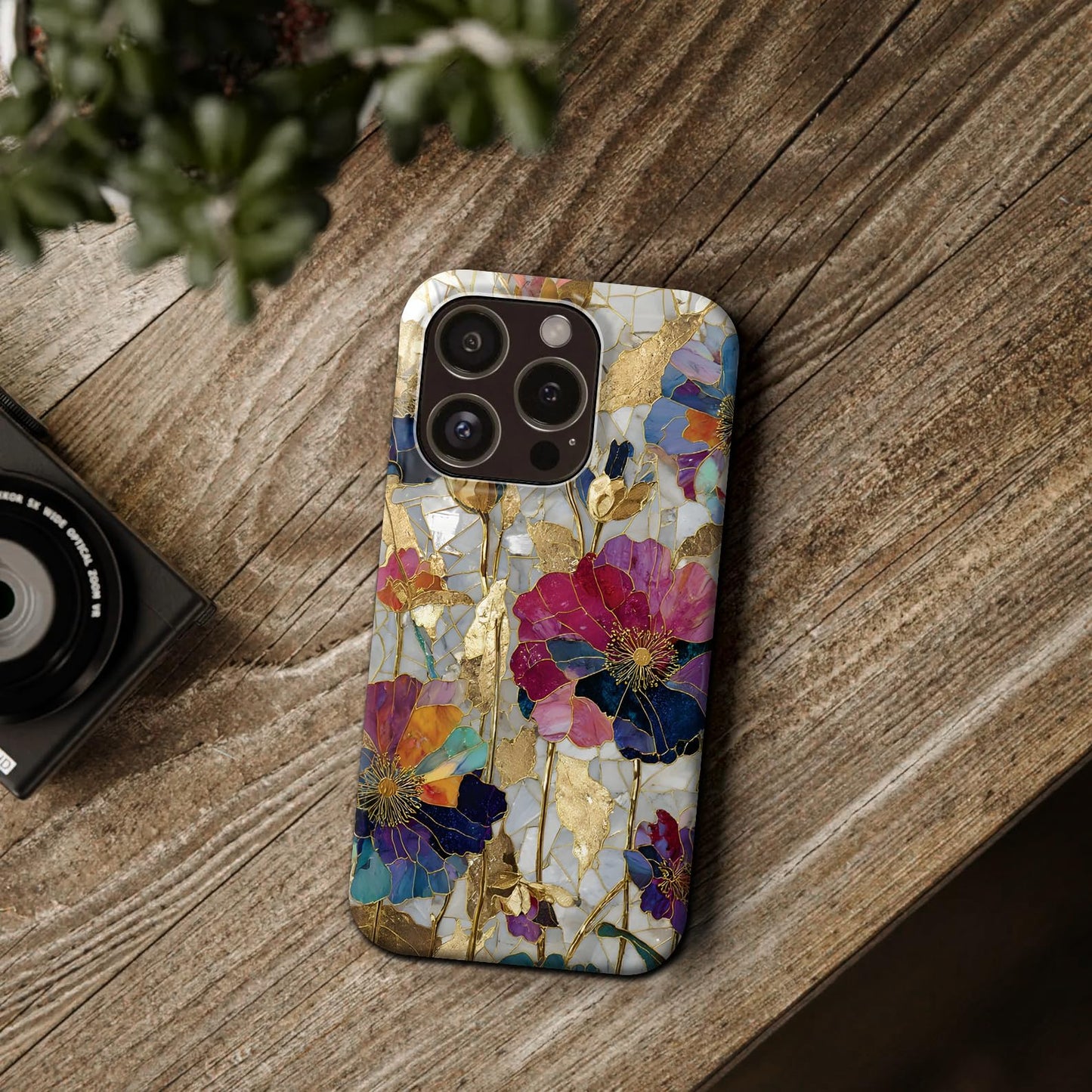 ZHUXUXITT Case Compatible with iPhone 16 Plus,Stained Glass Bloom Flower Phone Case Hybrid 2-Layer Hard Shell,Shockproof Soft for Girl Women Boy Men