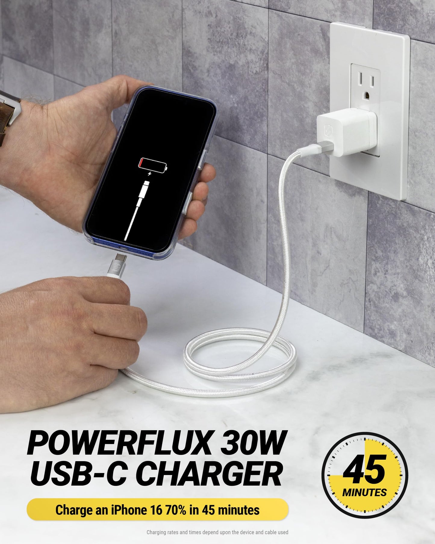 Scosche PowerFlux 30W USB-C Wall Charger Block, Compact Fast Charging GaN Charger with Foldable Plug, Power Delivery PPS Compatible with iPhone 17/16