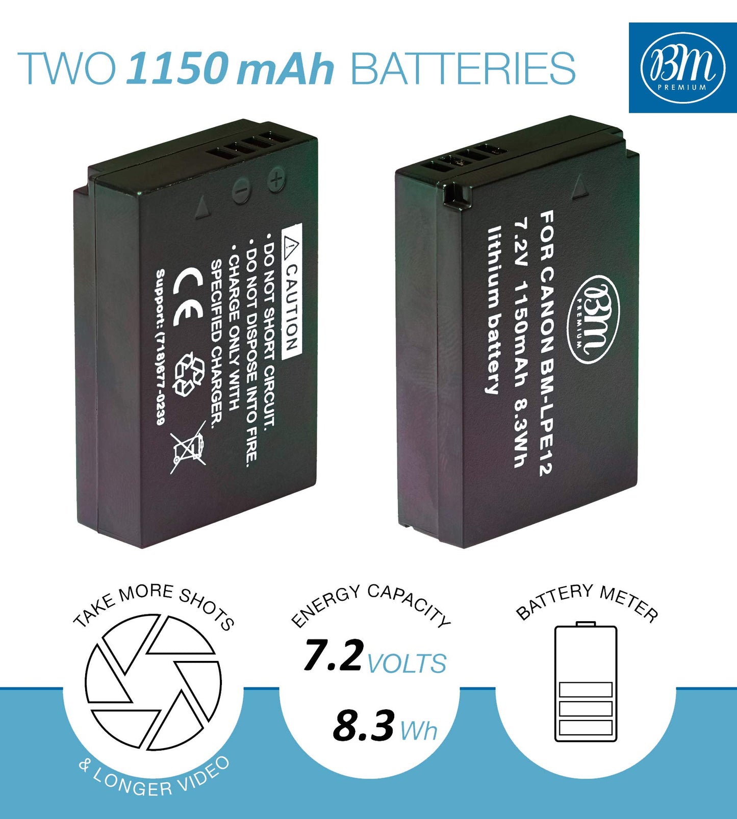 BM Premium 2-Pack of LP-E12 Batteries and Charger for Canon EOS-M, EOS M2, EOS M10, EOS M50, EOS M50 II, EOS M100, EOS M200, SX70 HS, Rebel SL1 Camera