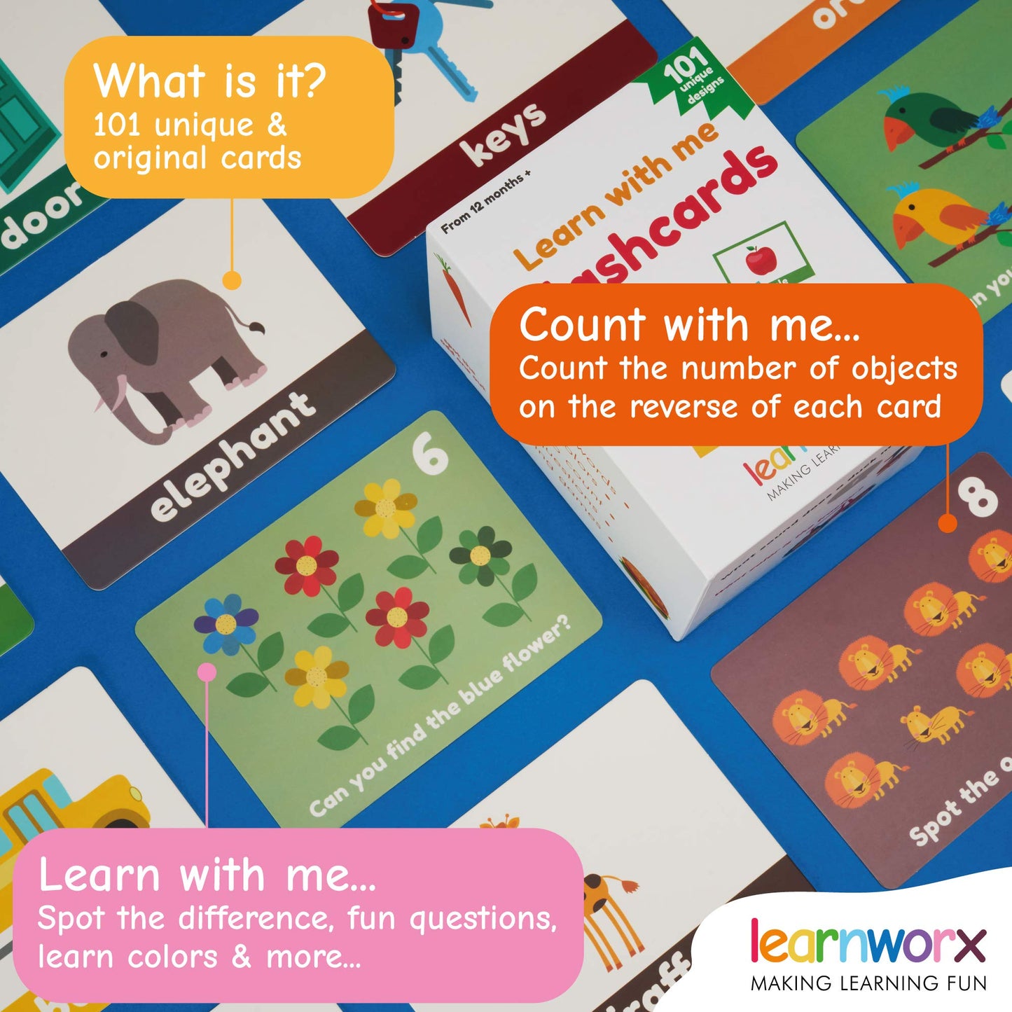 LearnWorx 101 Baby Flash Cards for Toddlers Ages 1–3 – Award-Winning First Words & Numbers Learning Cards, Speech & Play Toy for Preschool Kids