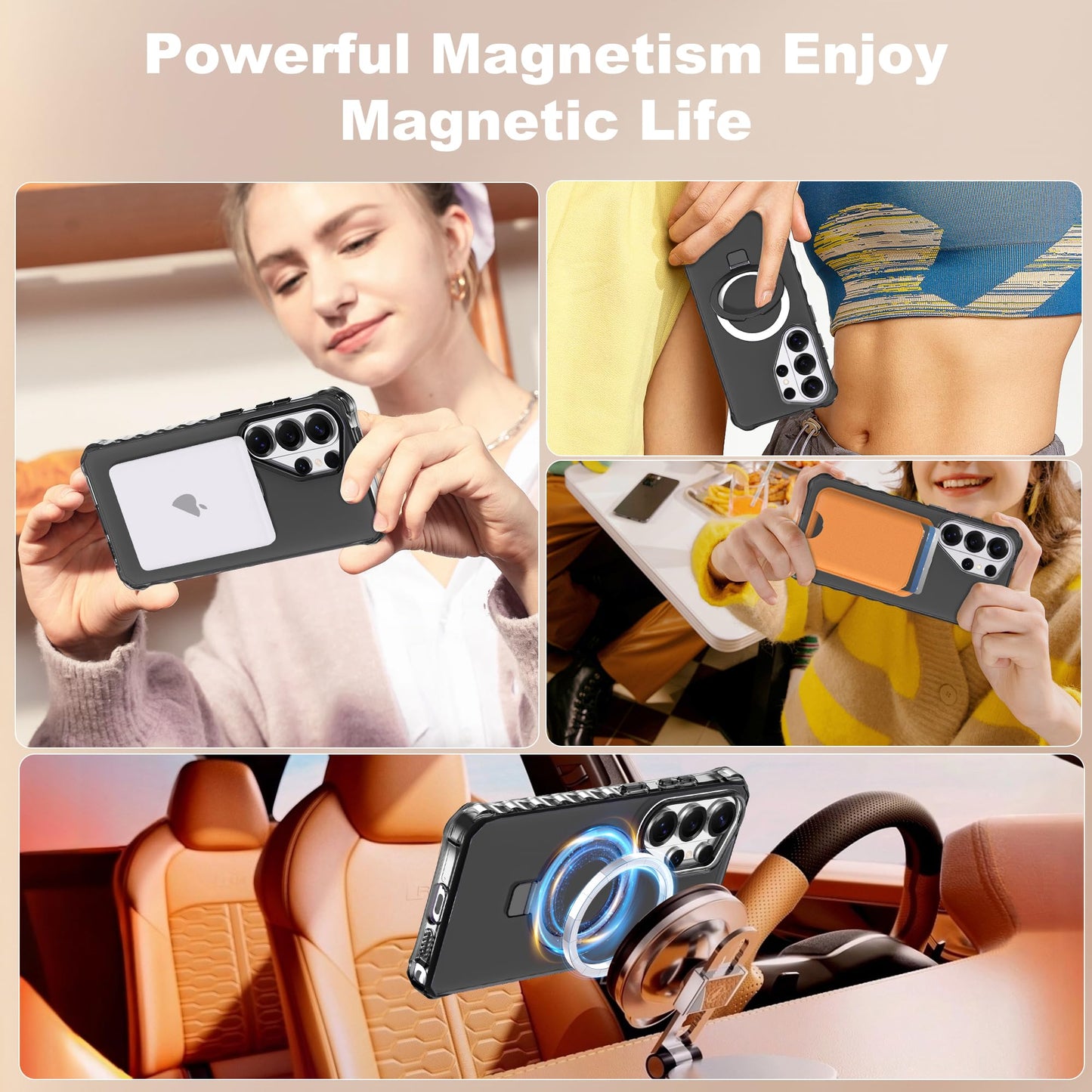 JQRZAOAK Compatible with Samsung Galaxy S26 Ultra Case 6.9'' Cute Wavy Frame with Magnetic Stand [Compatible with Mag-Safe] Military-Grade Translucent