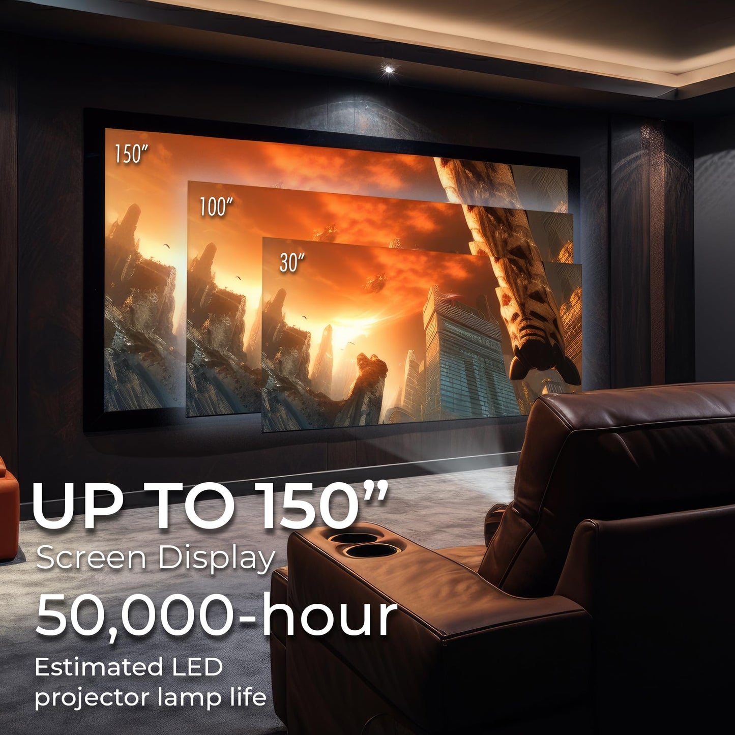RCA PROJECTOR WITH FREE 100" FOLDABLE SCREEN AND BLUETOOTH | Portable Indoor & Outdoor Projector with 150 Inch Projection | Compatible with HDMI, USB