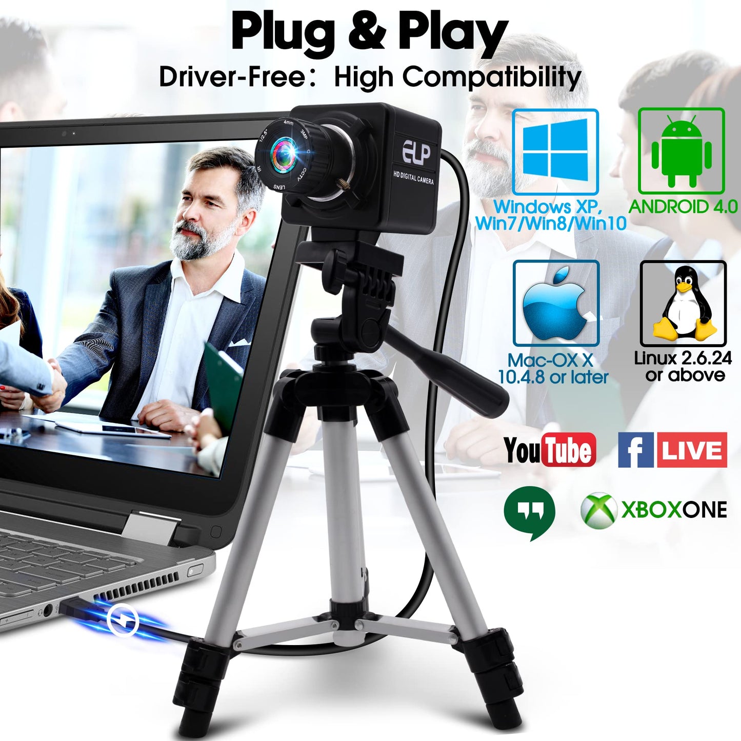 ELP Low Illumination USB Camera HD Manual Zoom 4mm Lens PC CMERA for Computer Mini UVC Webcam 0.01lux Industrial Webcamera 960P AR0130 Security