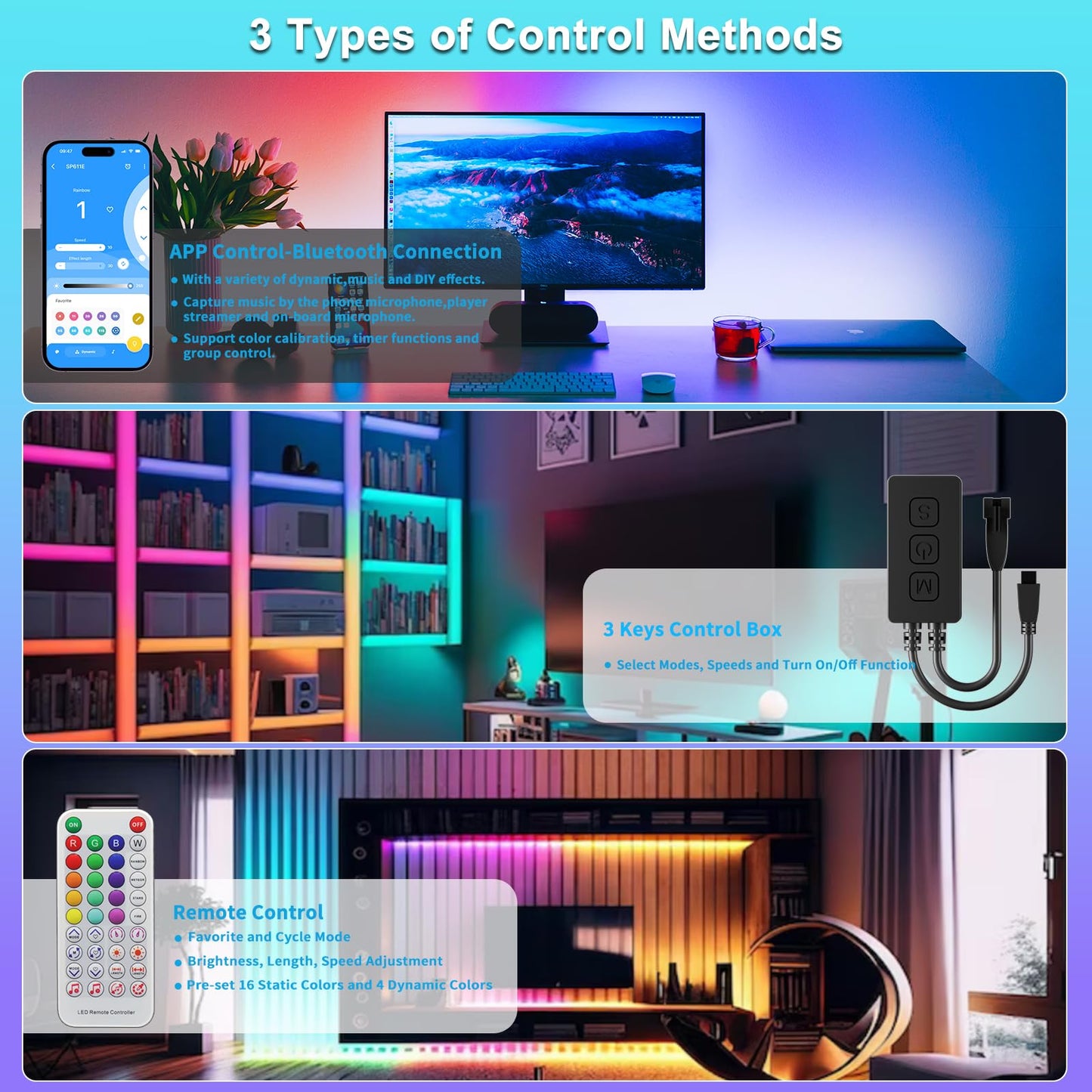 GINGSOW SP611E Bluetooth Music LED Controller for 1903B WS2812b WS2811 IC RGB Chasing Color LED Strip Addressable Sync Music Controller DC5V-24V