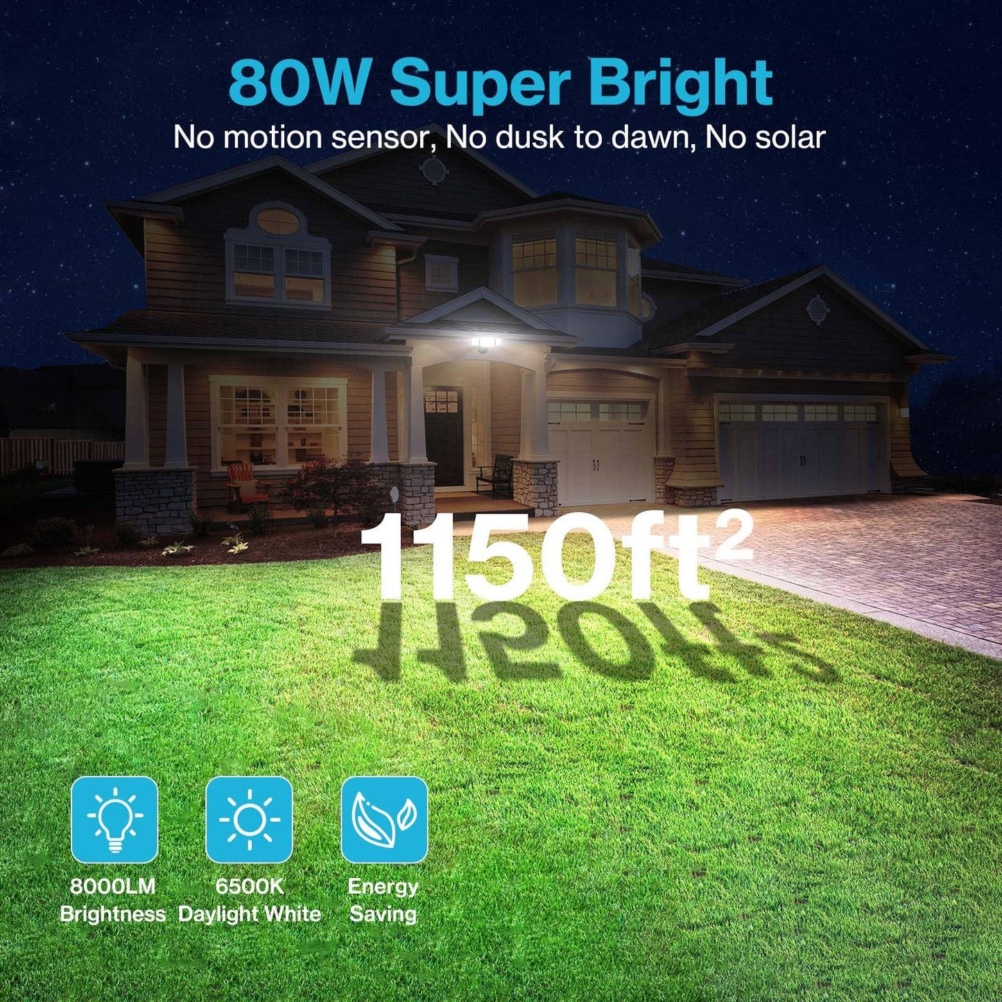 Olafus 80W Flood Lights Outdoor, Switch Controlled 8000LM LED Security Lights, IP65 Waterproof Outside Floodlights, 6500K Exterior Flood Light Fixture