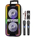 Dolphin Dual 10" Bluetooth Party Speaker - 1000W Big Speaker with 2 Wireless Microphones, Powerful Bass, Multicolor LED Lights, Tailgate Ready