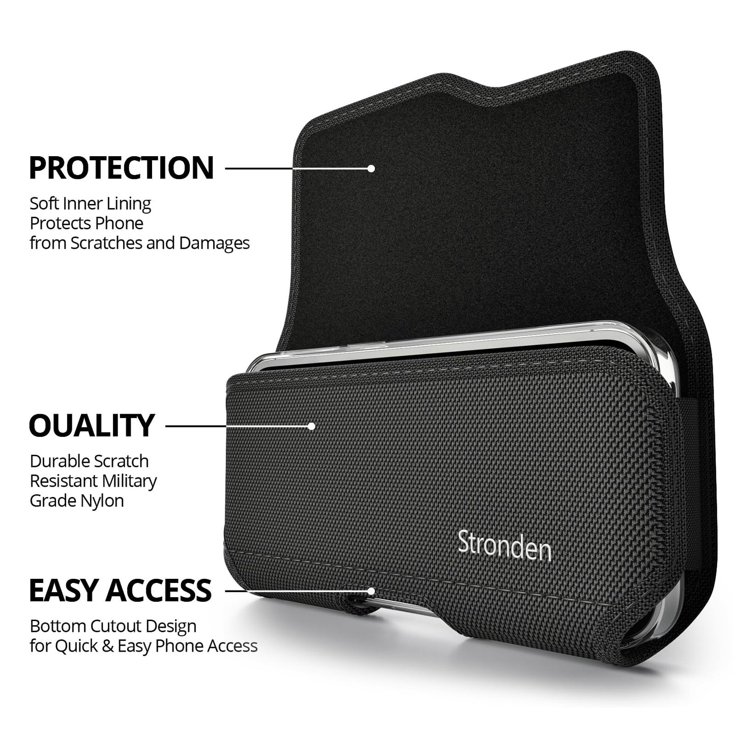 Stronden Magnetic Closure Holster for iPhone 17 Pro, 17e, 17, 16 Pro, 16, 16e, 15, 15 Pro, 14, 14 Pro, 13, 13 Pro, 12, 12 Pro - Military Grade Nylon