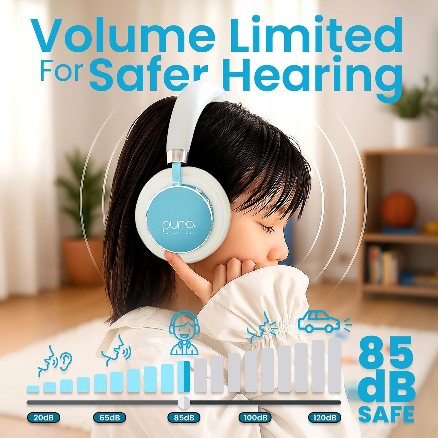 Puro Sound Labs Kids Wireless Headphones - Volume-Limiting 85dB, Built-In Mic, Studio-Grade Sound, 20-Hour Battery Life, Comfortable Fit & Easy…