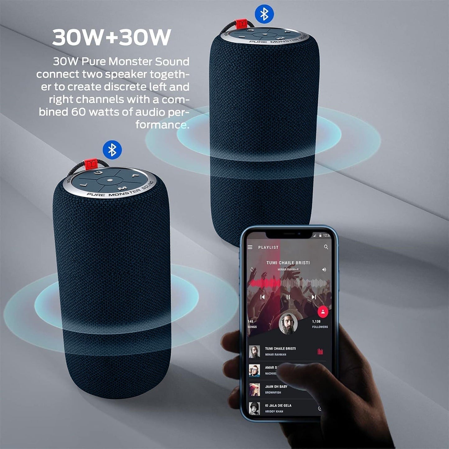 Monster S310 Bluetooth Speaker, Portable Bluetooth Speaker, 30W True Wireless Stereo Pairing Deliver Dynamic Sound, Waterproof Speaker, Bluetooth 5.2