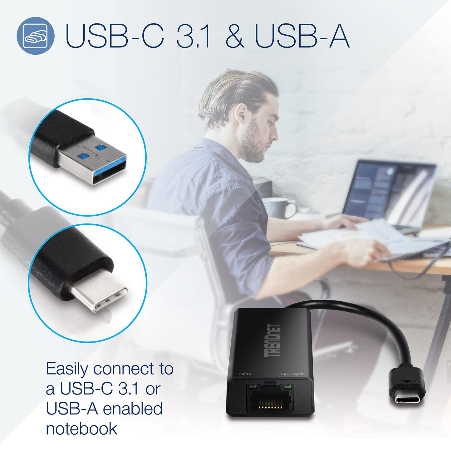 TRENDnet USB-C 3.1 to 2.5GBASE-T Ethernet Adapter, TUC-ET2G, NDAA & TAA Compliant, Windows & Mac Compatible, USB Type-C to USB-A Converter Included