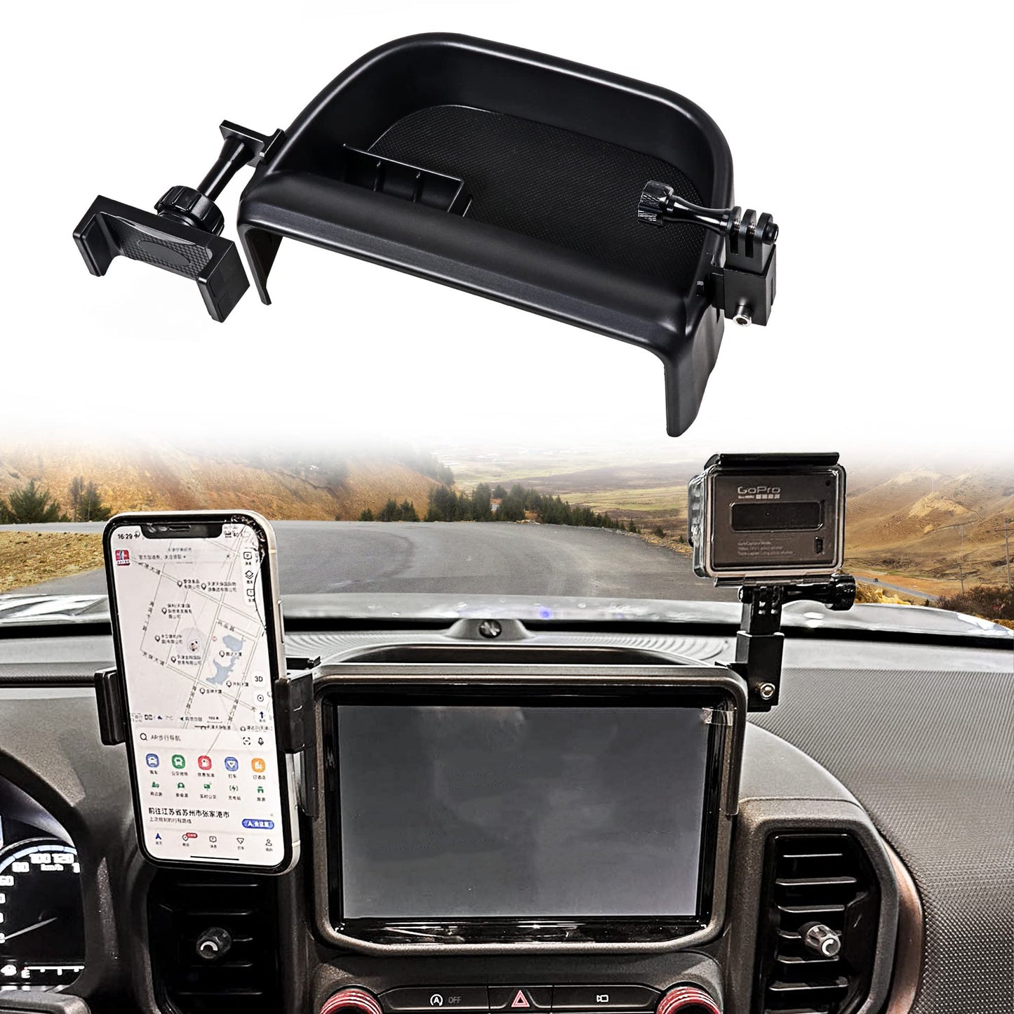BESTAOO Dash Phone Holder Mount for Ford Bronco Sport 2021 2022 2023 2024 Accessories, Dashboard Center Console Dash Storage Tray Cell Phone Holder