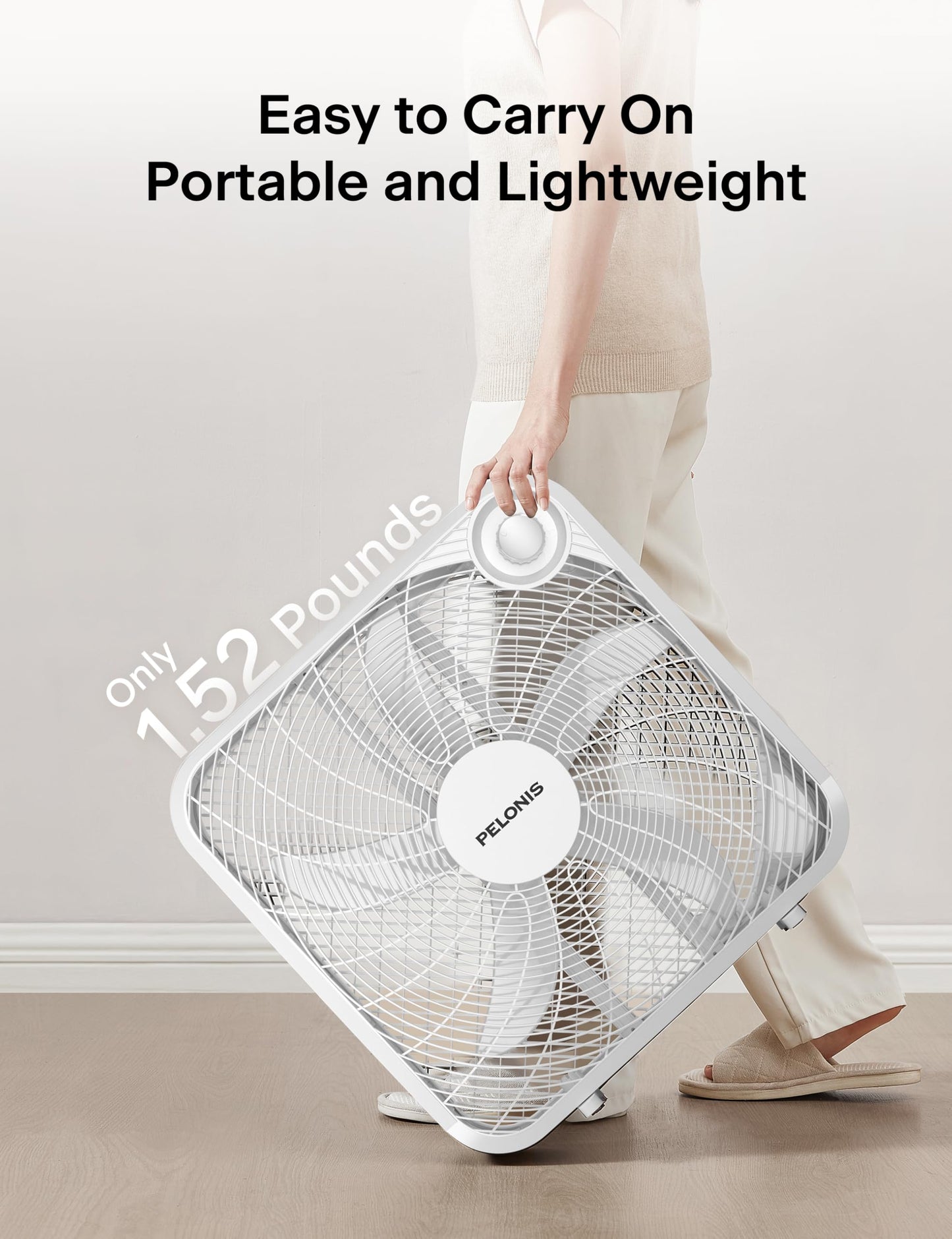 PELONIS 3-Speed, 20-Inch Box Fan for Bedroom, 5 Blades, 2295 CFM, White