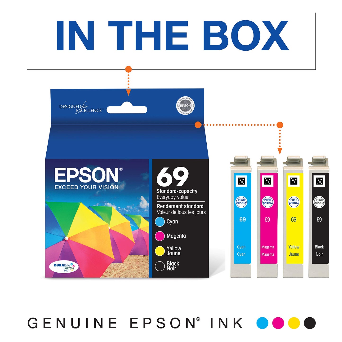 EPSON 69 DURABrite Ultra Ink Black & Color Combo Pack For CX-6000, 7000F, 7400, 8400, 9400, 9475 ; NX-400, 415, 510, 515; WF-1100, 600, 610 and other