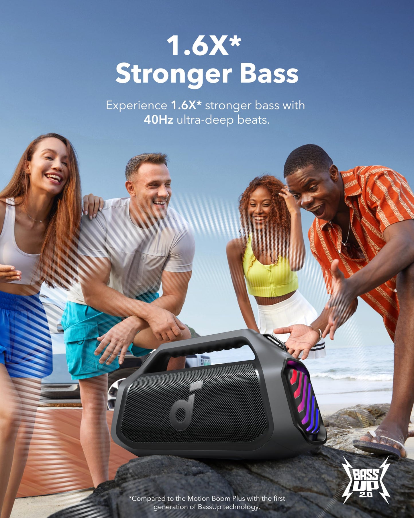 Soundcore Boom 2 Plus Portable Speaker By Anker, 140W, 2+2 Channel, BassUp 2.0, 20H Playtime, Fast Charge, IPX7 Waterproof, RGB Lights, Power Bank