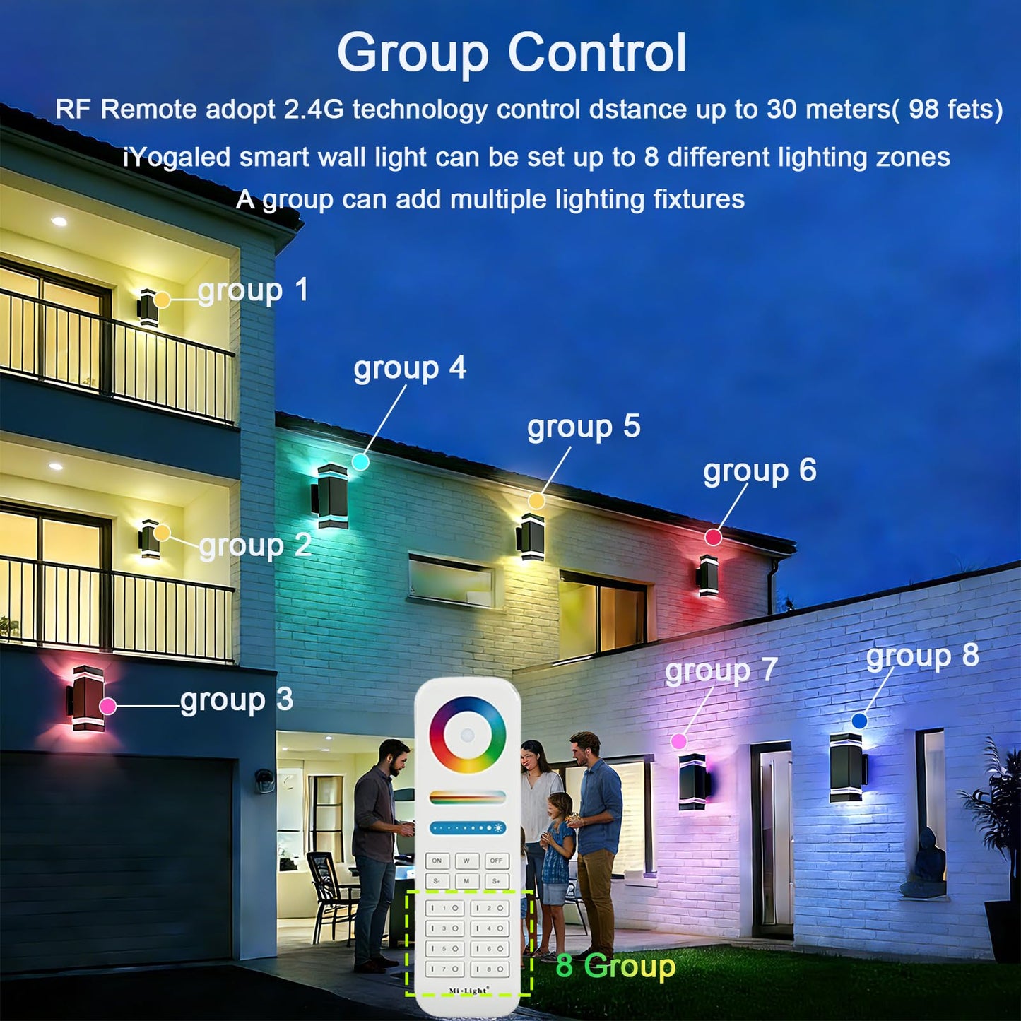 iYogaled Up and Down Outdoor Wall Lights, Mi.Light Remote Control Warm White 1000lm Color Changing RGB-CCT Outdoor Wall Light IP65,Smart Light Bulb