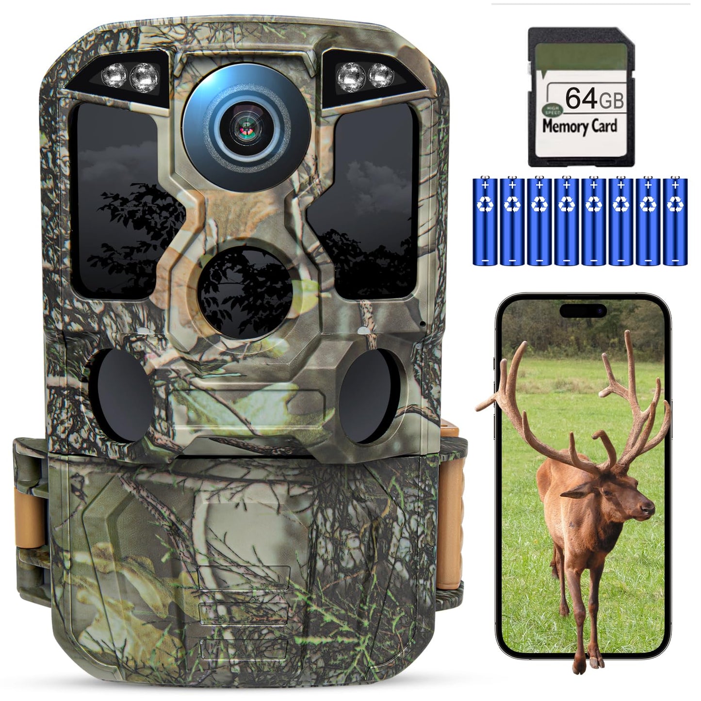 KJK Trail Camera WiFi 8K 84MP with 64GB Memory Card, Game Camera with Night Vision, 0.05s Trigger Motion Activated, IP67 Waterproof 130°Wide-Angle