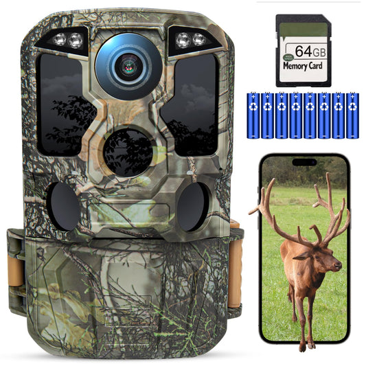 KJK Trail Camera WiFi 8K 84MP with 64GB Memory Card, Game Camera with Night Vision, 0.05s Trigger Motion Activated, IP67 Waterproof 130°Wide-Angle