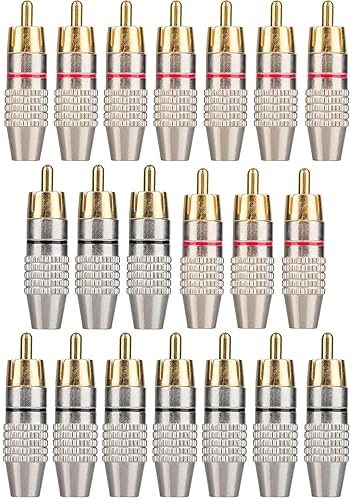 Elechood 20Pack RCA Male Plug Solder, Gold Audio Video Cable Adapter Connector for Speaker Wire Wall Plate Home Theater Audio Video Receiver
