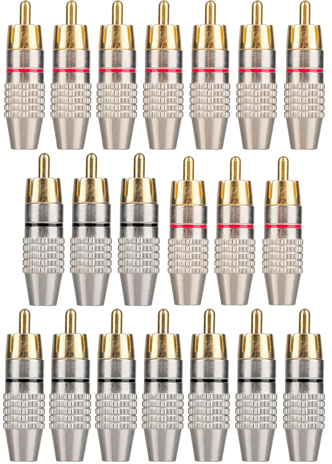 Elechood 20Pack RCA Male Plug Solder, Gold Audio Video Cable Adapter Connector for Speaker Wire Wall Plate Home Theater Audio Video Receiver