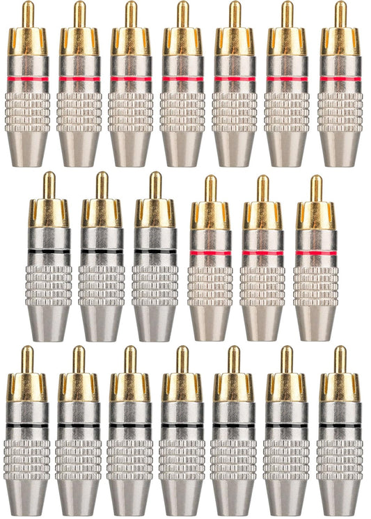 Elechood 20Pack RCA Male Plug Solder, Gold Audio Video Cable Adapter Connector for Speaker Wire Wall Plate Home Theater Audio Video Receiver