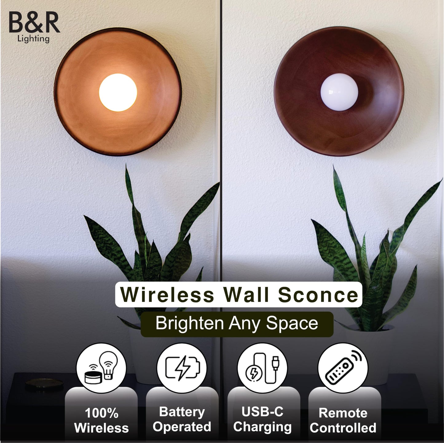 Wood Wireless Battery Operated Wall Sconce Light - Magnetic and Rechargeable Wall Lights with Remote - 10,000 mAh Battery, Lighting for Hallway