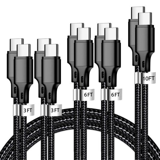USB C to USB C Charger Cable, 5 Pack [3/3/6/6/10ft] Type C Fast Charging Cord High Data & Transfer Wire Compatible for iPhone 17/16/15 Plus/Pro Max