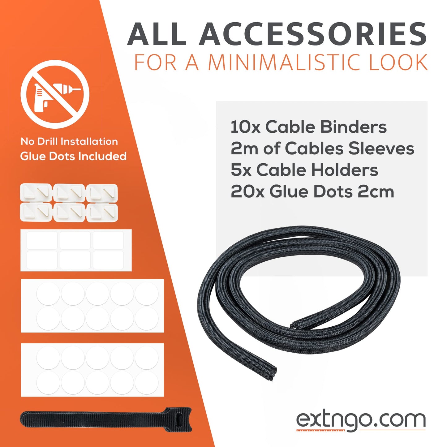 EXTNGO - Under Desk Cable Management Tray [2 Pieces] - Carbon Steel Desk Wire Organizer [16x4x4 in] - No Drilling Wire Management Under Desk with Glue