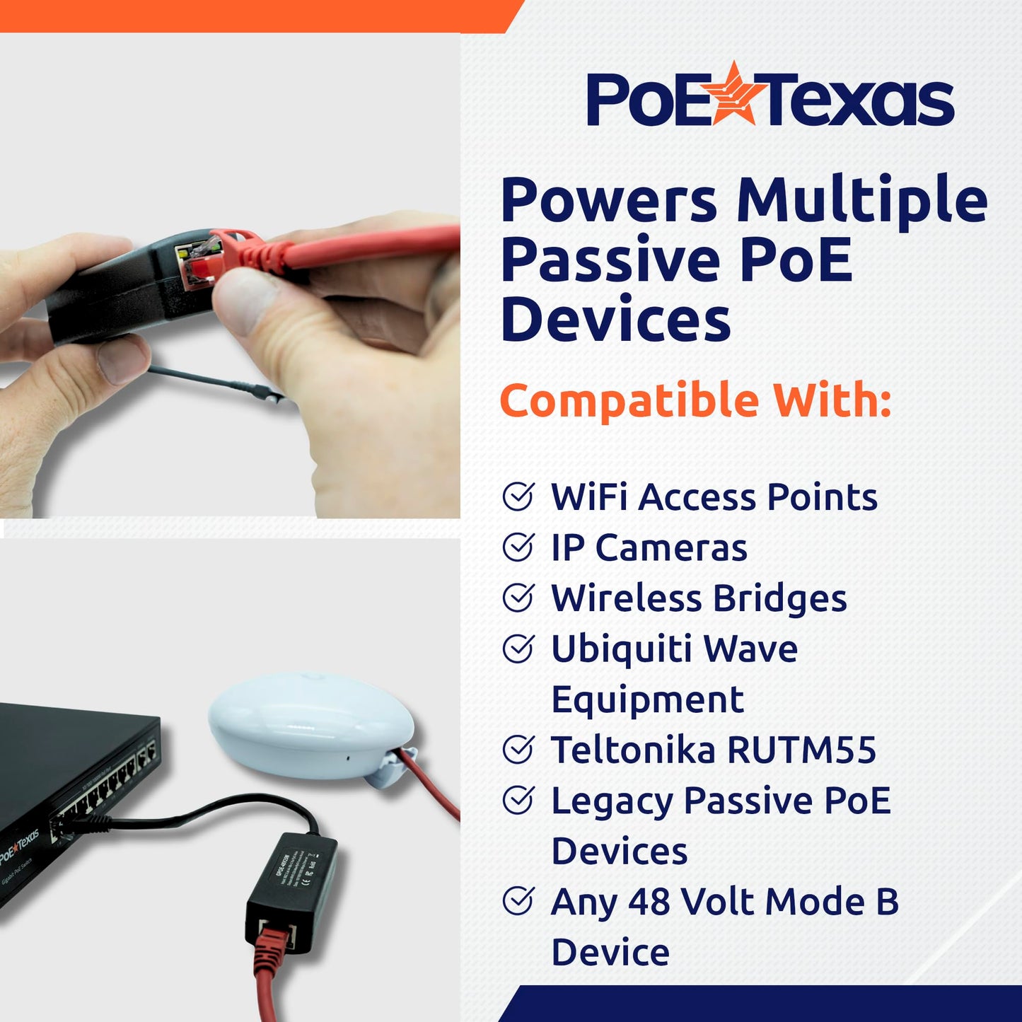 PoE Texas 48V Active-to-Passive PoE Converter, 25W Gigabit