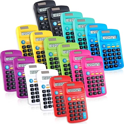 Jeffbaubl 18 Pack Mini Calculators, 8 Digit Display Basic Standard Calculators, Solar Dual Power Calculator, Pocket Size Function Calculator Bulk