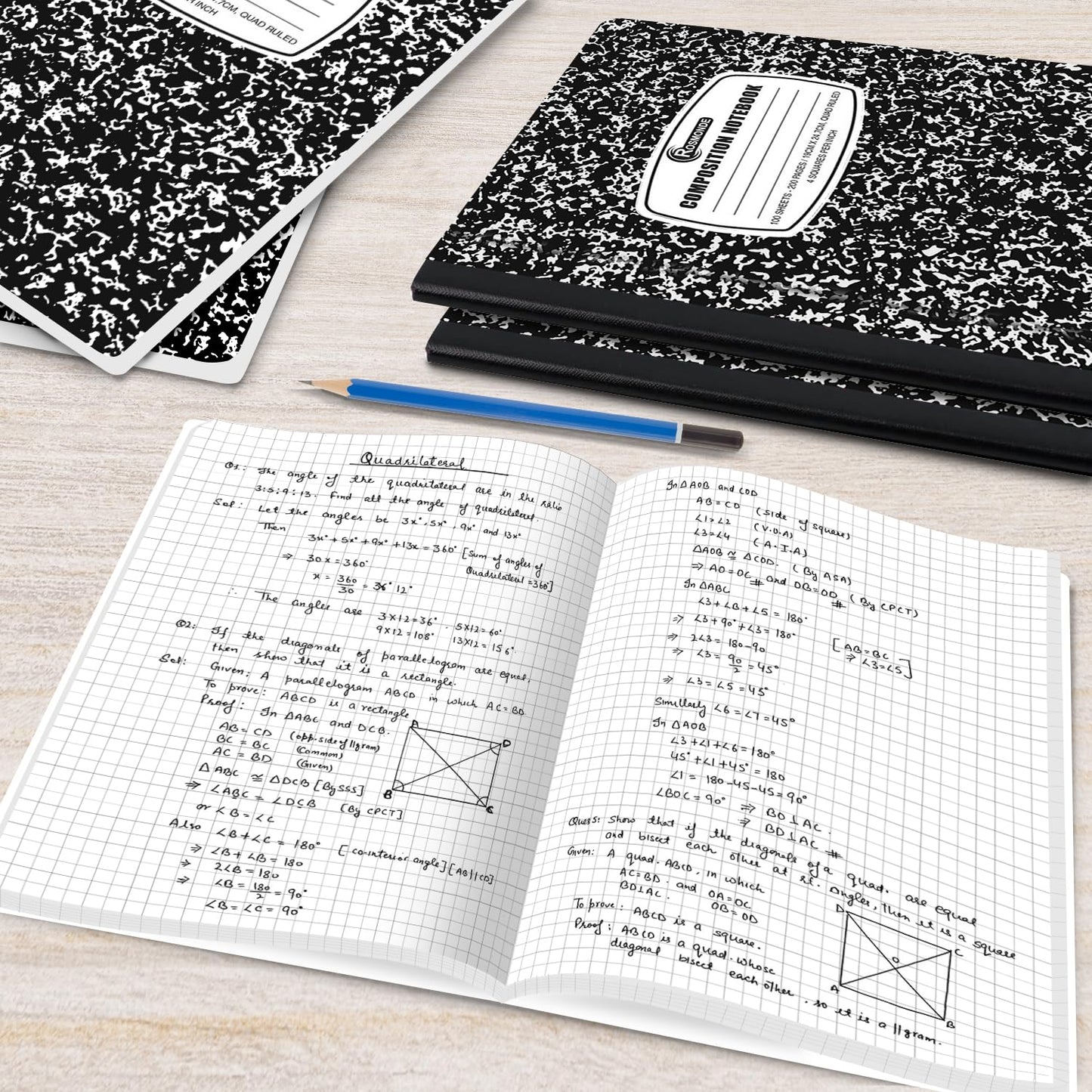 Rosmonde Composition Notebooks Bulk, 2000 Pack, Quad Ruled, Black Marble