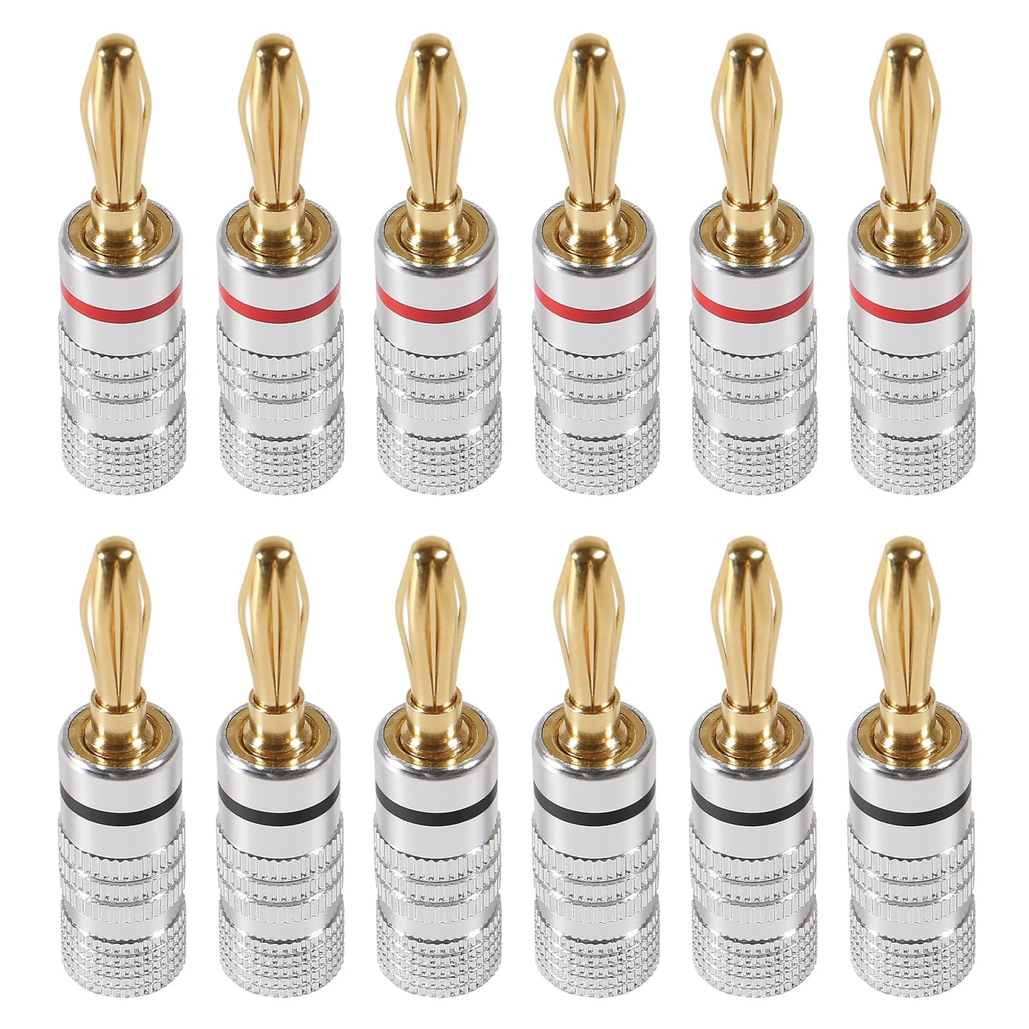 6 Pairs/12 Pcs Speaker Banana Plugs Audio Jack Connector ?24k Gold Dual Screw Lock Speaker Connector for Speaker Wire, Wall Plate, Home Theater