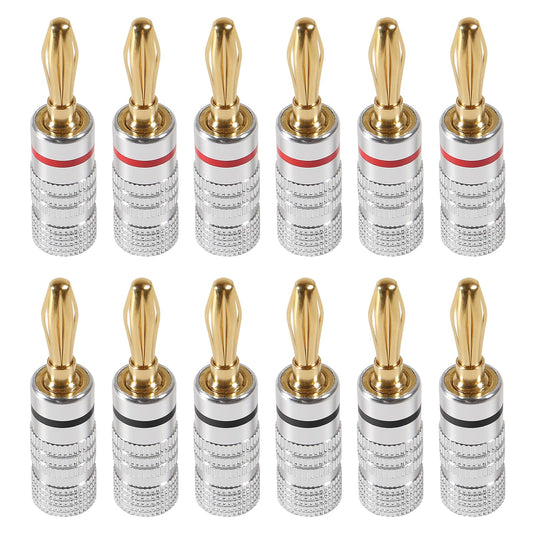 6 Pairs/12 Pcs Speaker Banana Plugs Audio Jack Connector ?24k Gold Dual Screw Lock Speaker Connector for Speaker Wire, Wall Plate, Home Theater