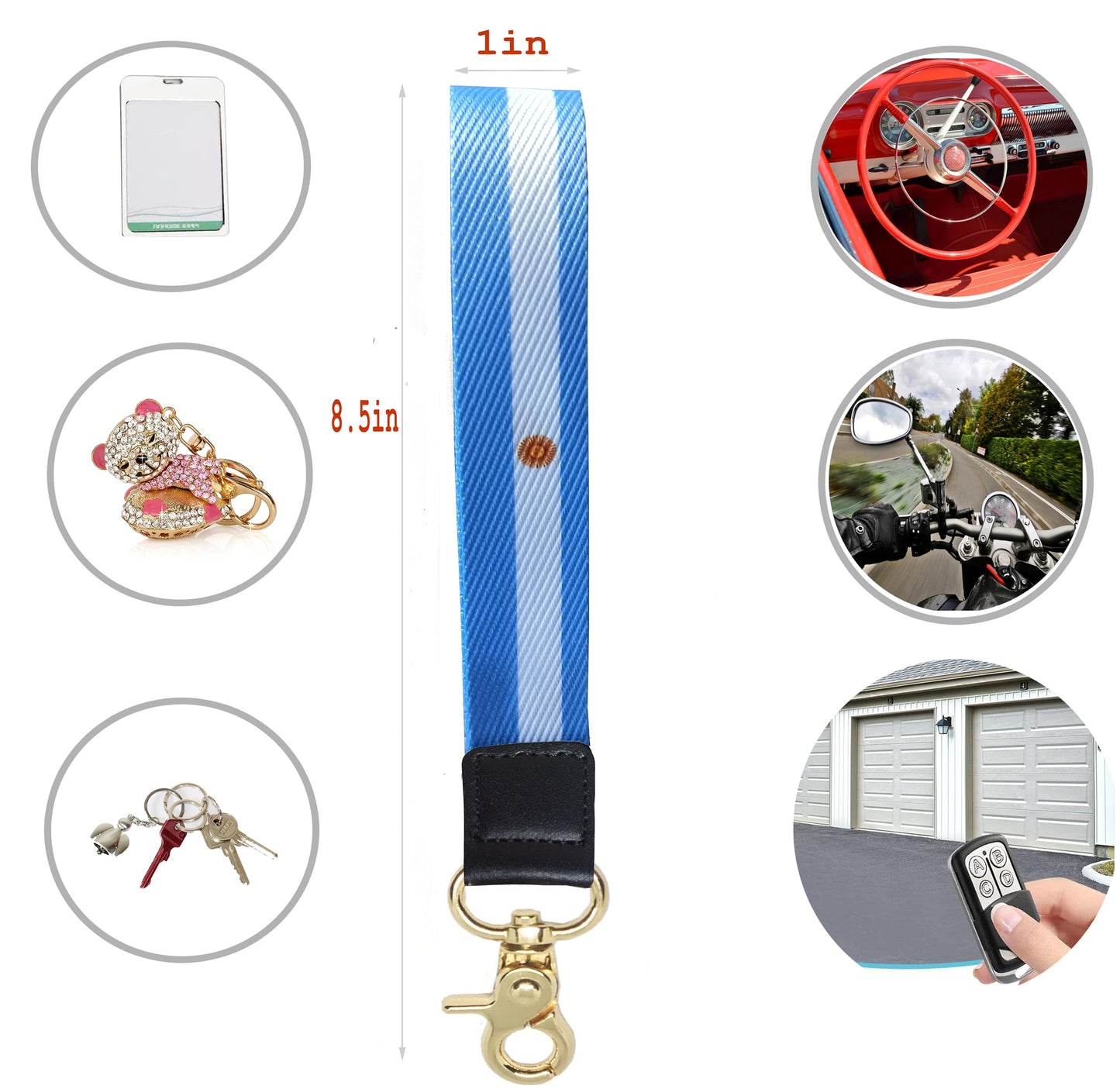 Argentina Flag Keychain,Argentinean Wristlet Strap Lanyard Keychain Holder with Key Ring Cell Phone lanyards Key Chain Holder,Be Used for Car ID