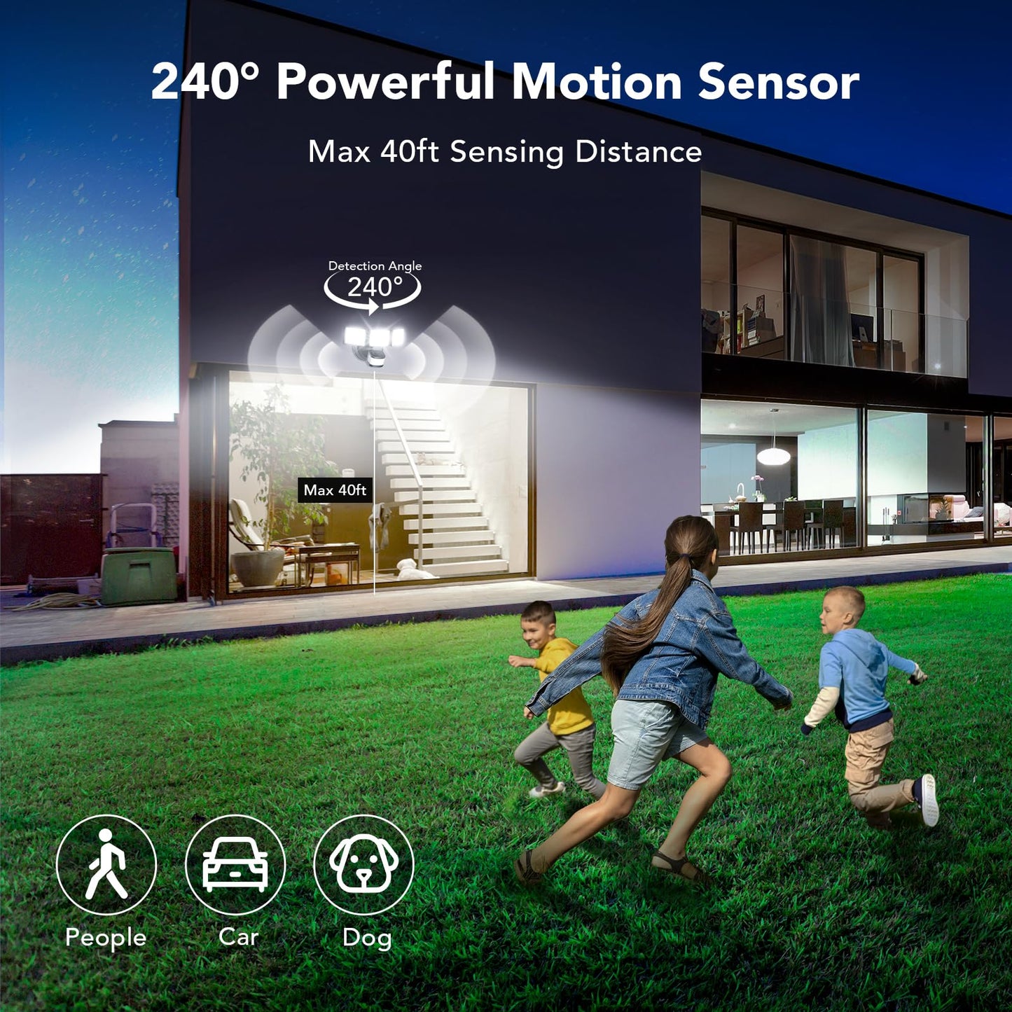 OREiN Motion Sensor Outdoor Flood Light, 26W 3500LM LED Security Light, 240° 40FT Detection, Dusk to Dawn/Auto/Test Modes, IP65 Waterproof for Garage