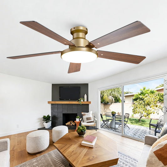 CalorHoga 52 Inch Low Profile Gold Ceiling Fans with Lights and Remote/App