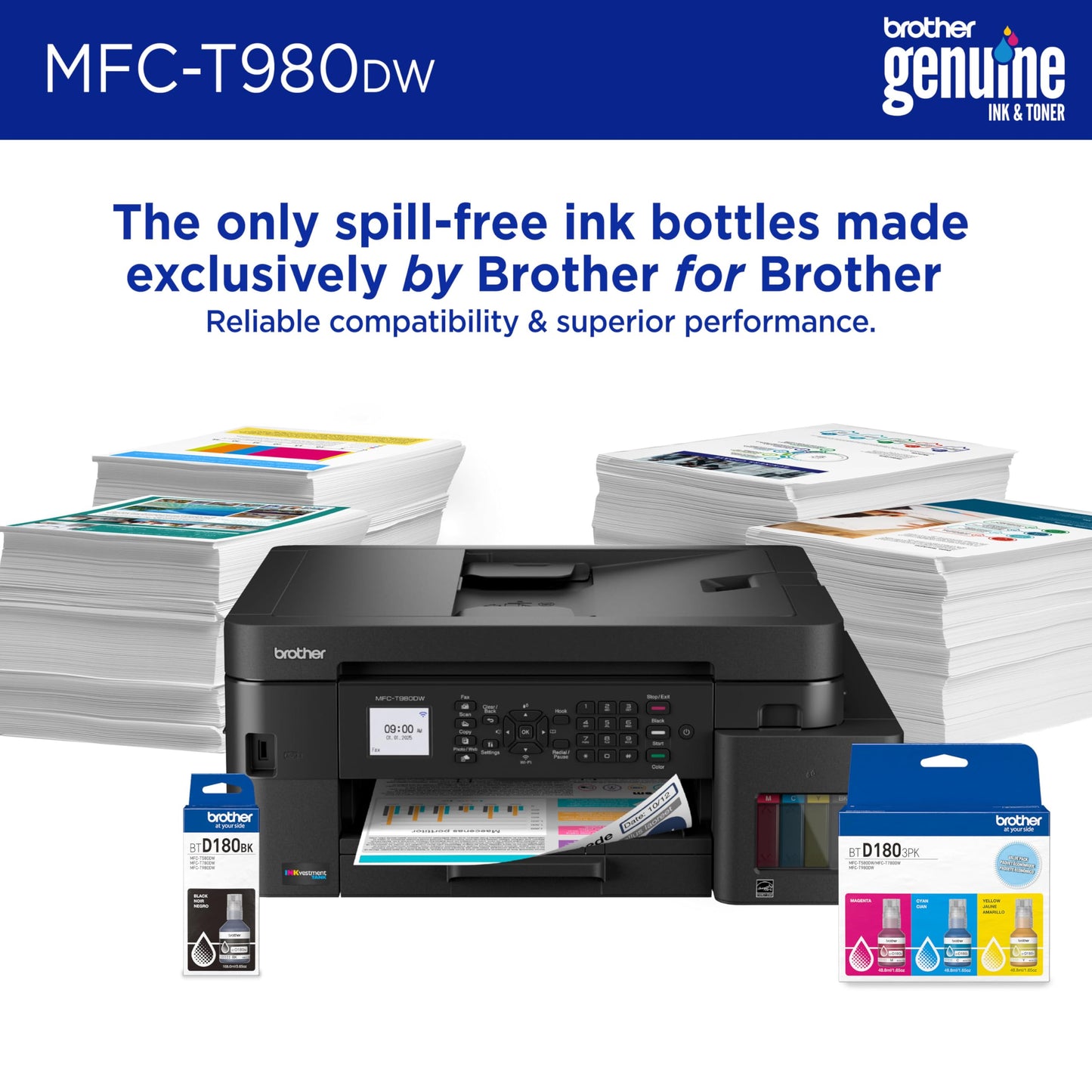 Brother INKvestment Tank 980 Wireless and Ethernet Color Inkjet All-in-One Printer with Multipurpose Tray | Includes up to 3 Years of Ink in-Box(1)