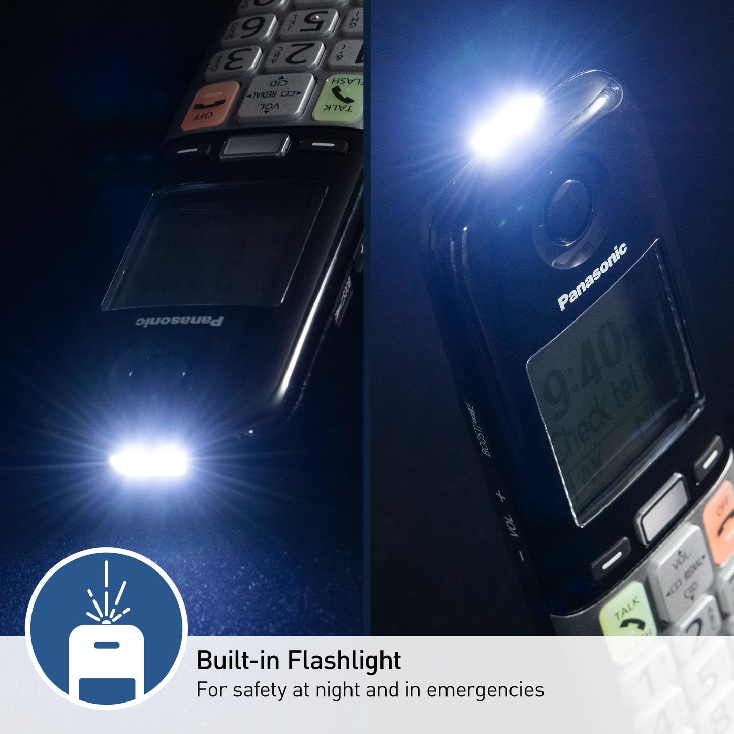 Panasonic Cordless Phone, Easy to Use with Large Display & Big Buttons, Flashing Favorites Key, Flashlight, Call Block, Volume Boost, Talking Caller
