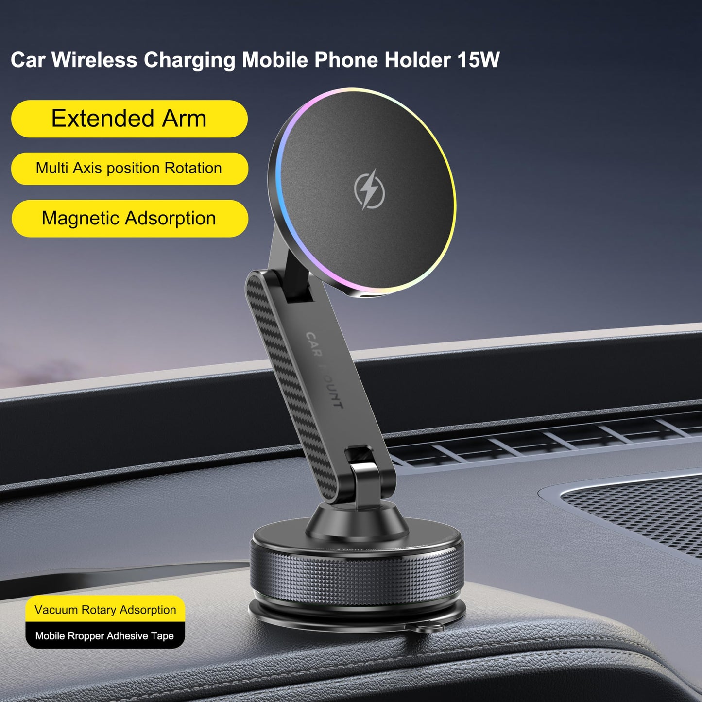 YLBV 15W Magsafe Car Phone Mount Charger,Vacuum Car Phone Holder Charger,360° Adjustable Magnetic Cell Phone Holders for Car,Wireless Charging Mount