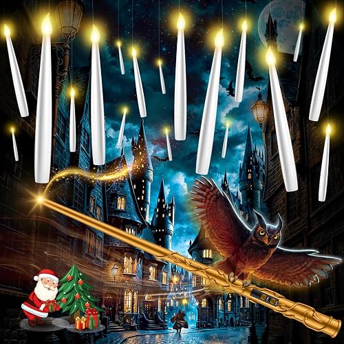 TLPUHU Floating Candles with Wand - 18 Pcs Christmas Decorations Magic Flameless Candles Flickering Warm Light Battery Operated LED Hanging Candles