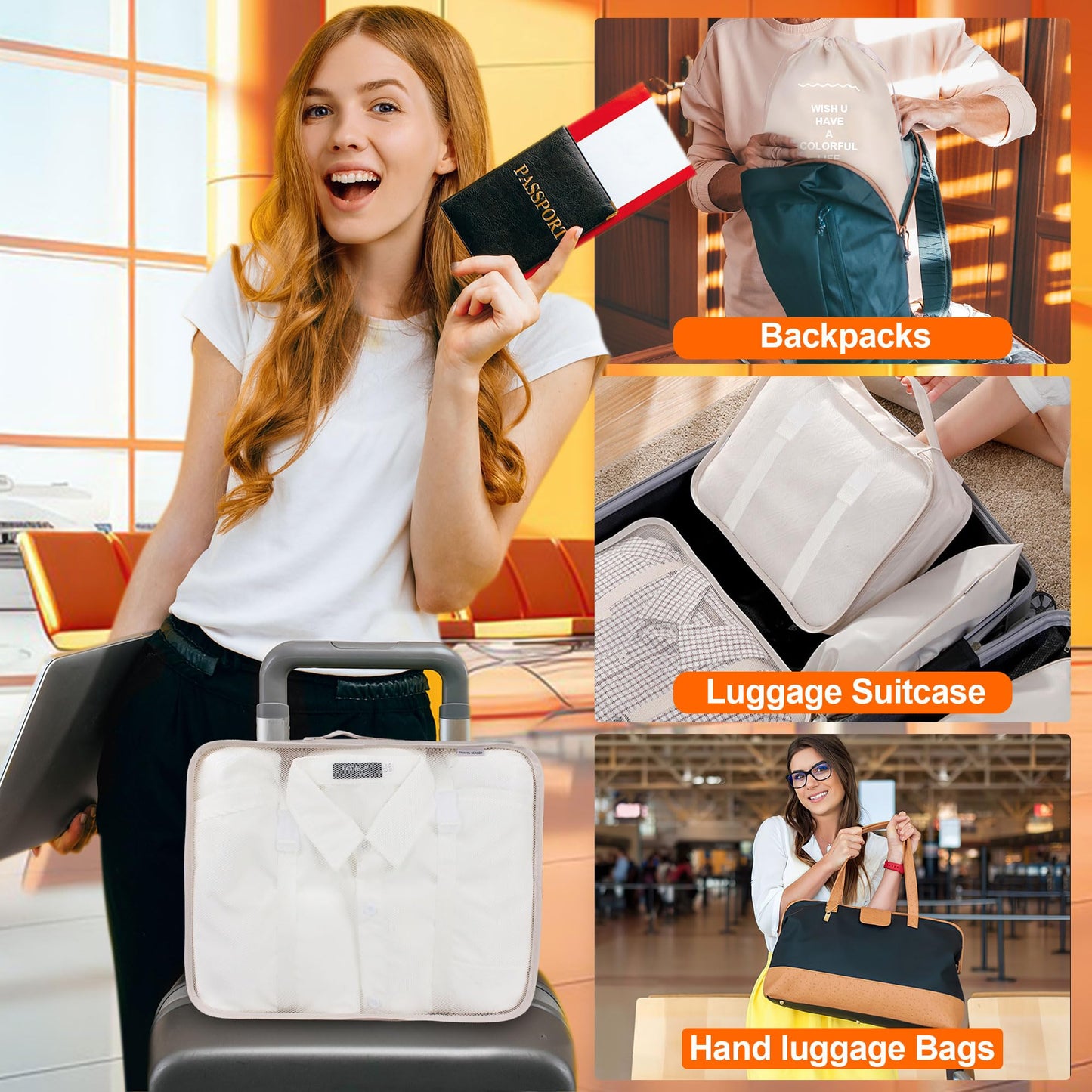 8 Set Packing Cubes for Suitcases – Kingdalux Travel Luggage Organizers with Laundry, Shoe & Clothing Bags for Men & Women