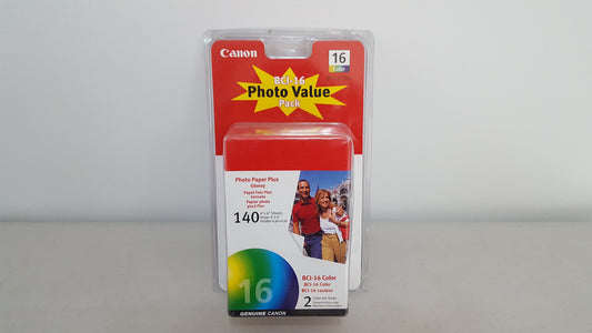 CANON Photo Value Pack (9818A007) 2 BCI-16 Color Ink Tanks with 140 Sheets of 4x6 Glossy Photo Paper