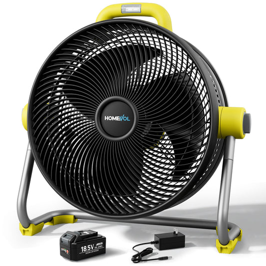 20 Inch Cordless Rechargeable Battery Powered Floor Fan Compatible with Dewalt 20V Battery, 6-Speed 4500 CFM Portable Fan with Carry Handle, Led