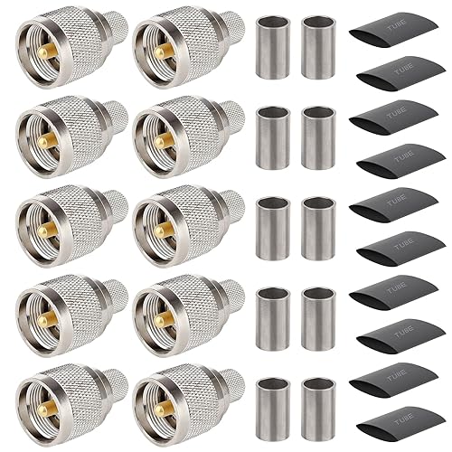 XRDS -RF PL259 UHF Male Coax Connectors 10PCS, PL259 Crimp Connector Kit for 50 Ohm LMR400 RG8 RG213 9913 Coaxial Cable, Ideal for Antenna, Radio